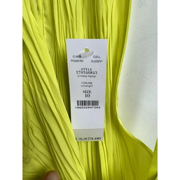 NWT WHBM Bright Yellow Cross Front Crinkle Limelight Luxury Vacation Summer Top - Picture 2 of 6